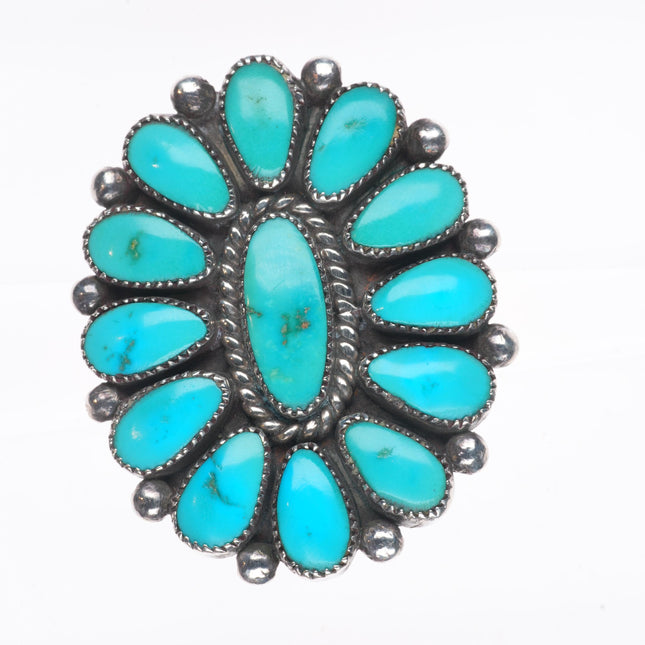 sz8.5 Lorraine Waatsa Zuni large natural turquoise sterling silver cluster ring
