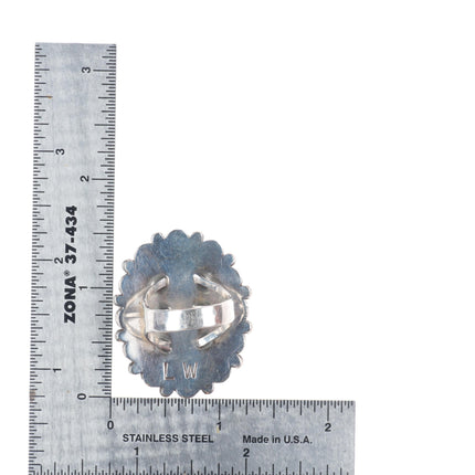 sz8.5 Lorraine Waatsa Zuni large natural turquoise sterling silver cluster ring