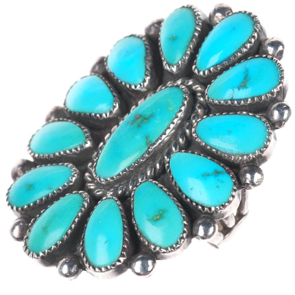 sz8.5 Lorraine Waatsa Zuni large natural turquoise sterling silver cluster ring