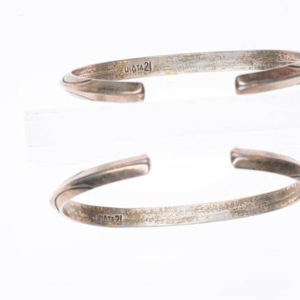 6.4" UITA-21 c1940 Navajo carinated sterling silver stamped cuff bracelet pair