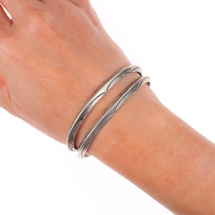 6.4" UITA-21 c1940 Navajo carinated sterling silver stamped cuff bracelet pair