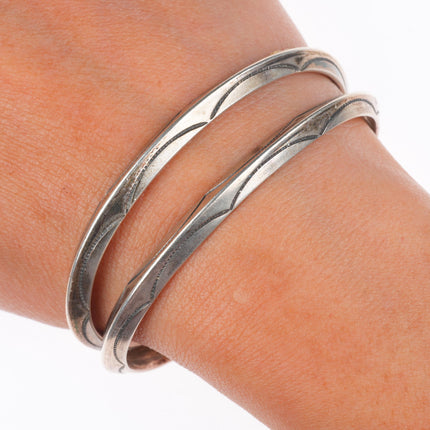 6.4" UITA-21 c1940 Navajo carinated sterling silver stamped cuff bracelet pair