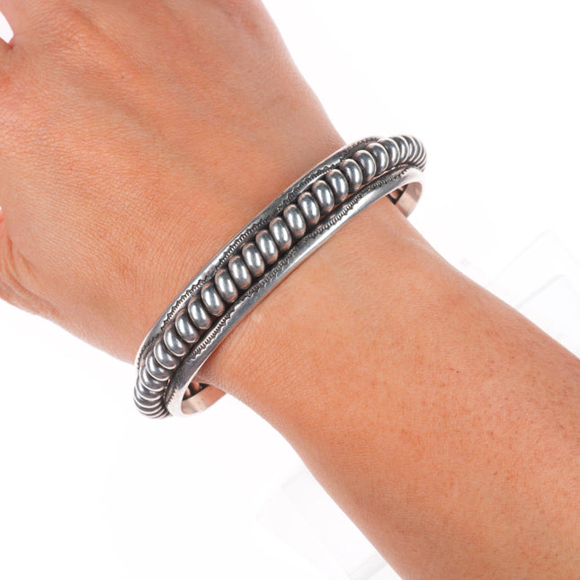 7.75" Vintage Tahe Navajo sterling silver stamped twisted wire cuff bracelet