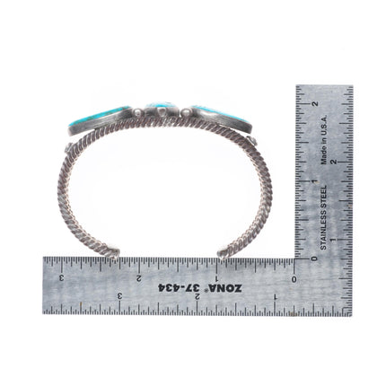 6.6" c1930 Vintage Navajo ingot silver twisted wire turquoise cuff bracelet