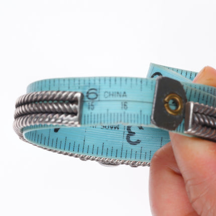 6.6" c1930 Vintage Navajo ingot silver twisted wire turquoise cuff bracelet