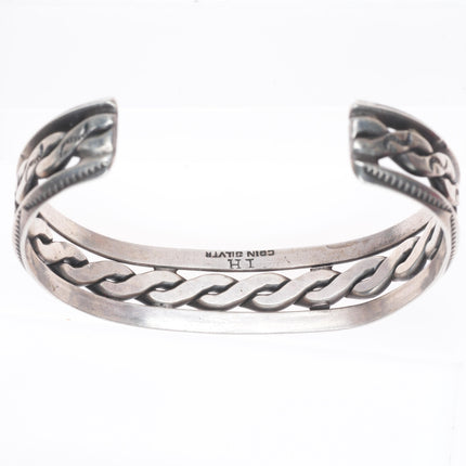 6.7" IH Coin sterling silver vintage Navajo hand stamped carinated/twisted cuff bracelet