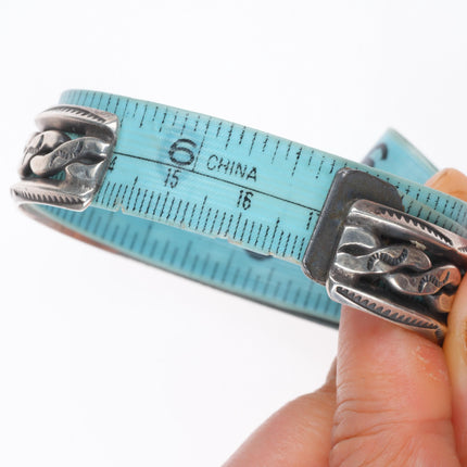 6.7" IH Coin sterling silver vintage Navajo hand stamped carinated/twisted cuff bracelet
