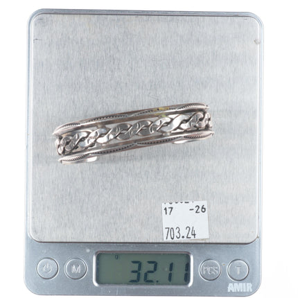 6.7" IH Coin sterling silver vintage Navajo hand stamped carinated/twisted cuff bracelet