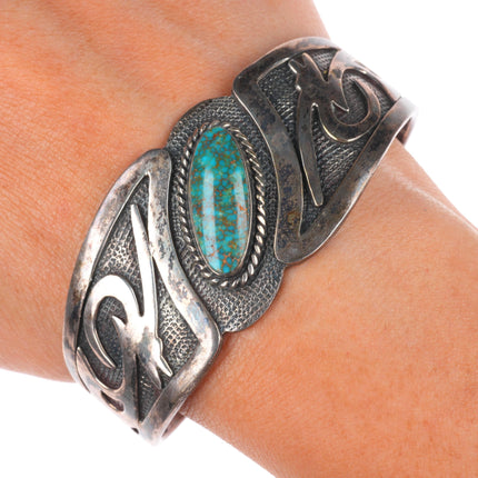 6.5" Vintage Navajo Nevada Blue Turquoise sterling silver cuff bracelet