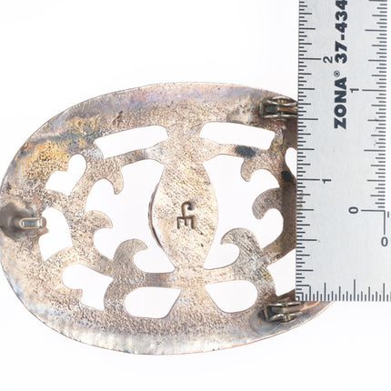 Vintage Navajo cast sterling silver belt buckle with turquoise