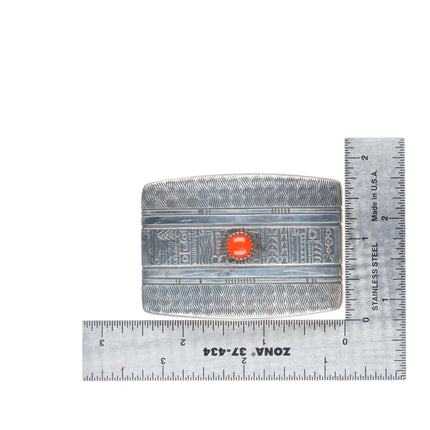 14k gold/Sterling silver Norbert Peshlakai Navajo Italian coral belt buckle