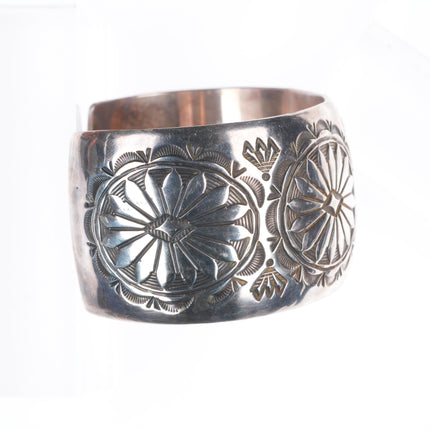 7" Vintage G. Pete Navajo sterling silver wide stamped cuff bracelet