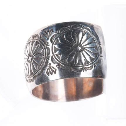 7" Vintage G. Pete Navajo sterling silver wide stamped cuff bracelet