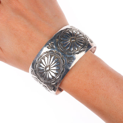 7" Vintage G. Pete Navajo sterling silver wide stamped cuff bracelet
