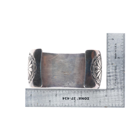 7" Vintage G. Pete Navajo sterling silver wide stamped cuff bracelet