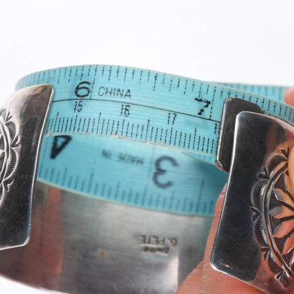 7" Vintage G. Pete Navajo sterling silver wide stamped cuff bracelet