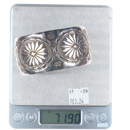 7" Vintage G. Pete Navajo sterling silver wide stamped cuff bracelet