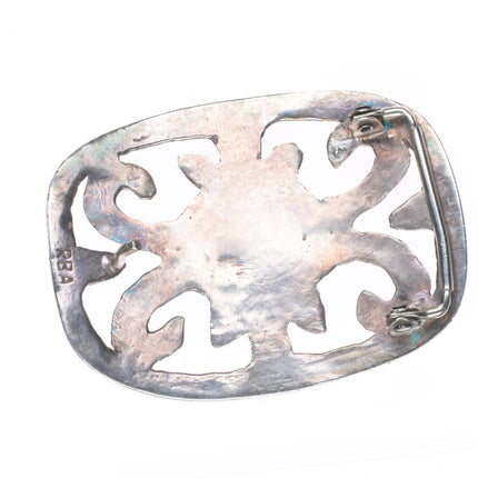 Vintage Navajo cast sterling silver heavy belt buckle with turquoise