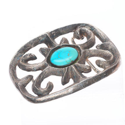 Vintage Navajo cast sterling silver heavy belt buckle with turquoise