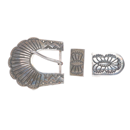 Vintage Navajo Kenneth Bill hand stamped sterling silver ranger belt buckle set