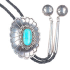 Big Vintage RBA Navajo sterling silver bolo tie with fancy tips and turquoise