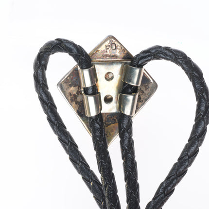 vintage modernist sterling silver onyx southwestern bolo tie FD