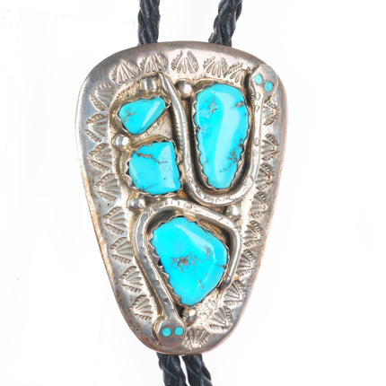 vintage Effie Calavaza Zuni sterling silver turquoise nugget snakes bolo tie