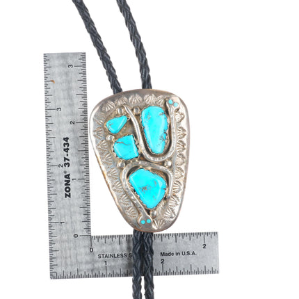vintage Effie Calavaza Zuni sterling silver turquoise nugget snakes bolo tie