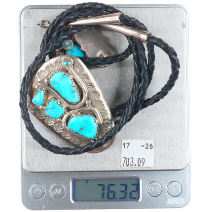 vintage Effie Calavaza Zuni sterling silver turquoise nugget snakes bolo tie