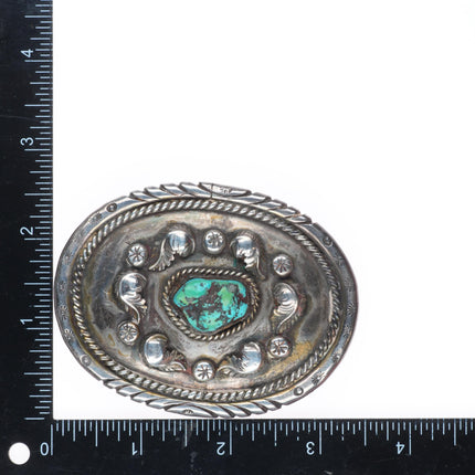 Dan Secatero heavy vintage Navajo sterling silver turquoise belt buckle