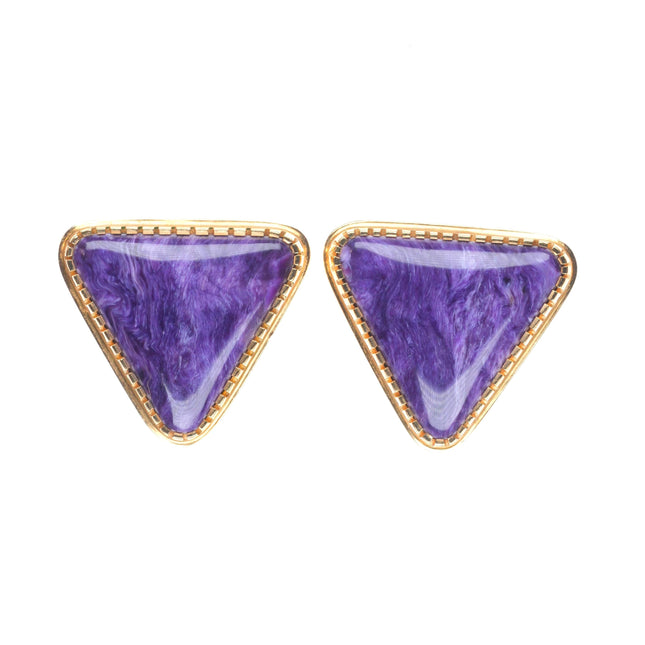 Larry Golsh - Pala Mission/Cherokee 14k gold Charoite modernist clip-on earrings