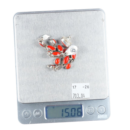 Geneva Apachito Navajo sterling silver mediterranean coral chandelier earrings