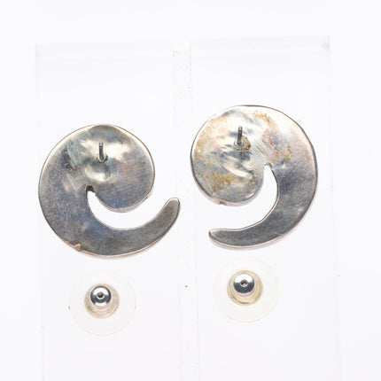 Vintage Zuni sterling silver hummingbird turquoise channel inlay earrings