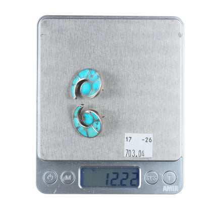 Vintage Zuni sterling silver hummingbird turquoise channel inlay earrings