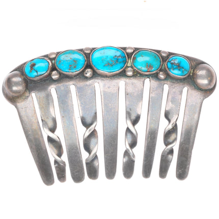 Navajo 30's-40's ingot or sterling silver turquoise row hair barrette/piece