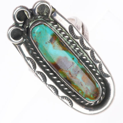 sz8 Vintage Navajo sterling silver Royston turquoise long ring