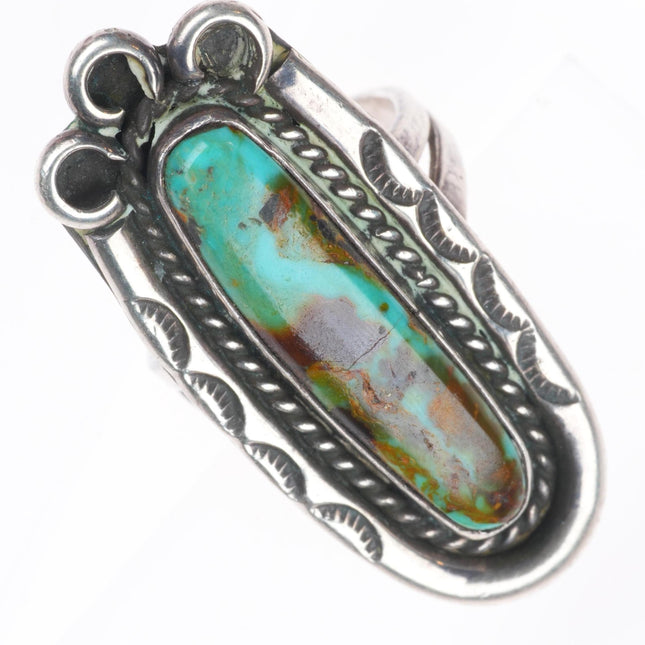 sz8 Vintage Navajo sterling silver Royston turquoise long ring