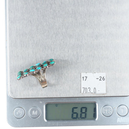 sz5.5 30's-40's Vintage Zuni sterling silver 4 row snake eye turquoise ring