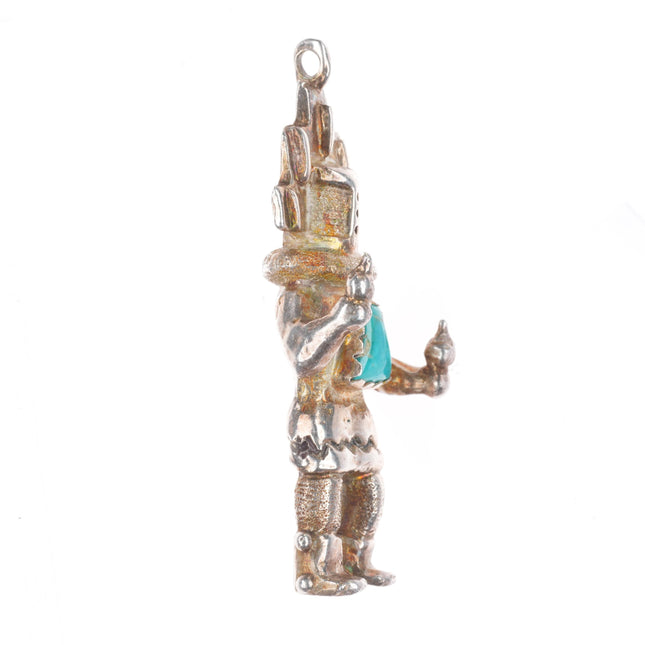 vintage Navajo sterling silver kachina figural pendant with turquoise