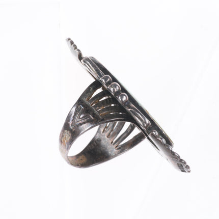 sz7 c1940's Big vintage Navajo/Fred Harvey sterling silver turquoise ring