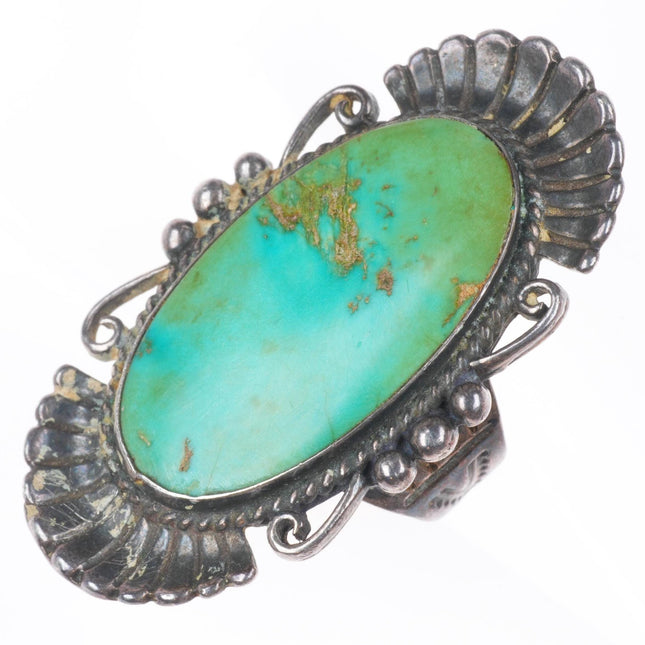 sz7 c1940's Big vintage Navajo/Fred Harvey sterling silver turquoise ring