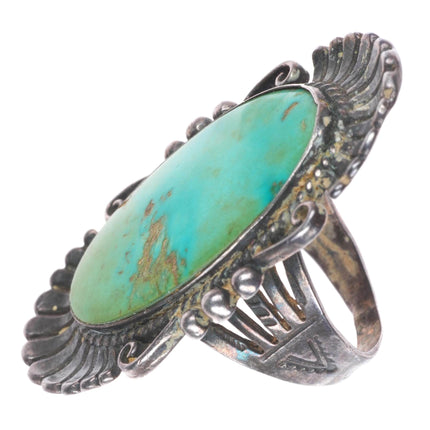 sz7 c1940's Big vintage Navajo/Fred Harvey sterling silver turquoise ring