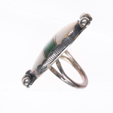 sz7 Big vintage Zuni sterling silver, turquoise, shell channel inlay ring
