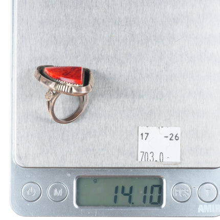 sz8 Elisabeth Guerro Navajo sterling silver orange spiny oyster ring