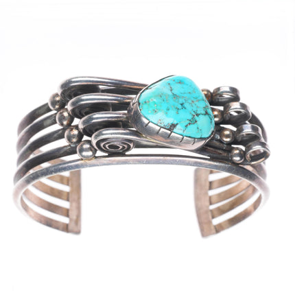 6.5" James Little Navajo modernist sterling silver turquoise cuff bracelet