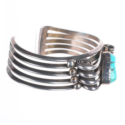 6.5" James Little Navajo modernist sterling silver turquoise cuff bracelet