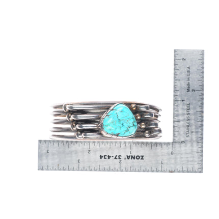 6.5" James Little Navajo modernist sterling silver turquoise cuff bracelet