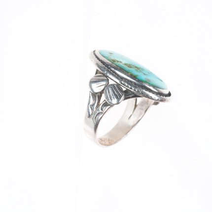 sz5.5 c1930's Vintage Navajo ingot silver turquoise rope bezel ring