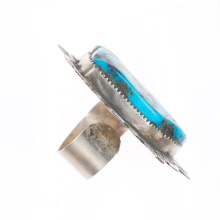 sz9-Adjustable Huge Jacob Troncosa San Felipe sterling silver turquoise ring