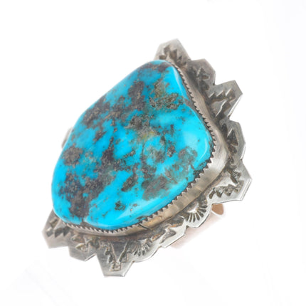 sz9-Adjustable Huge Jacob Troncosa San Felipe sterling silver turquoise ring